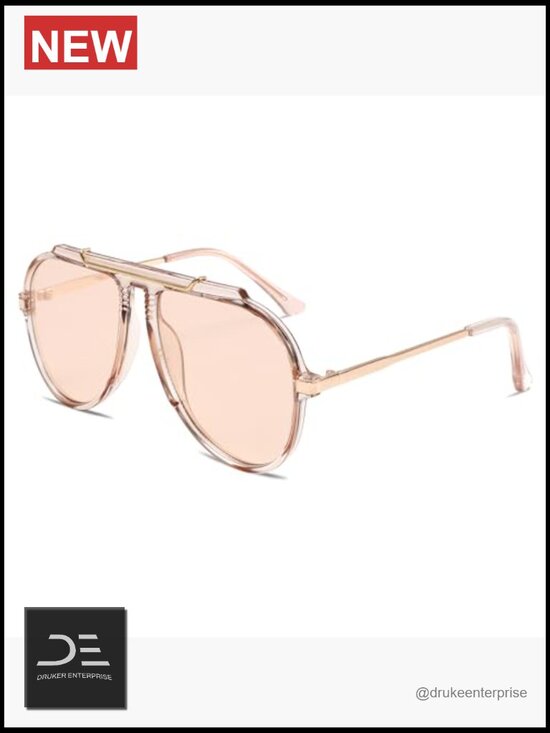 Oversized Aviator Sunglasses Gold Metal Frame Square Retro UV Protection main image 5